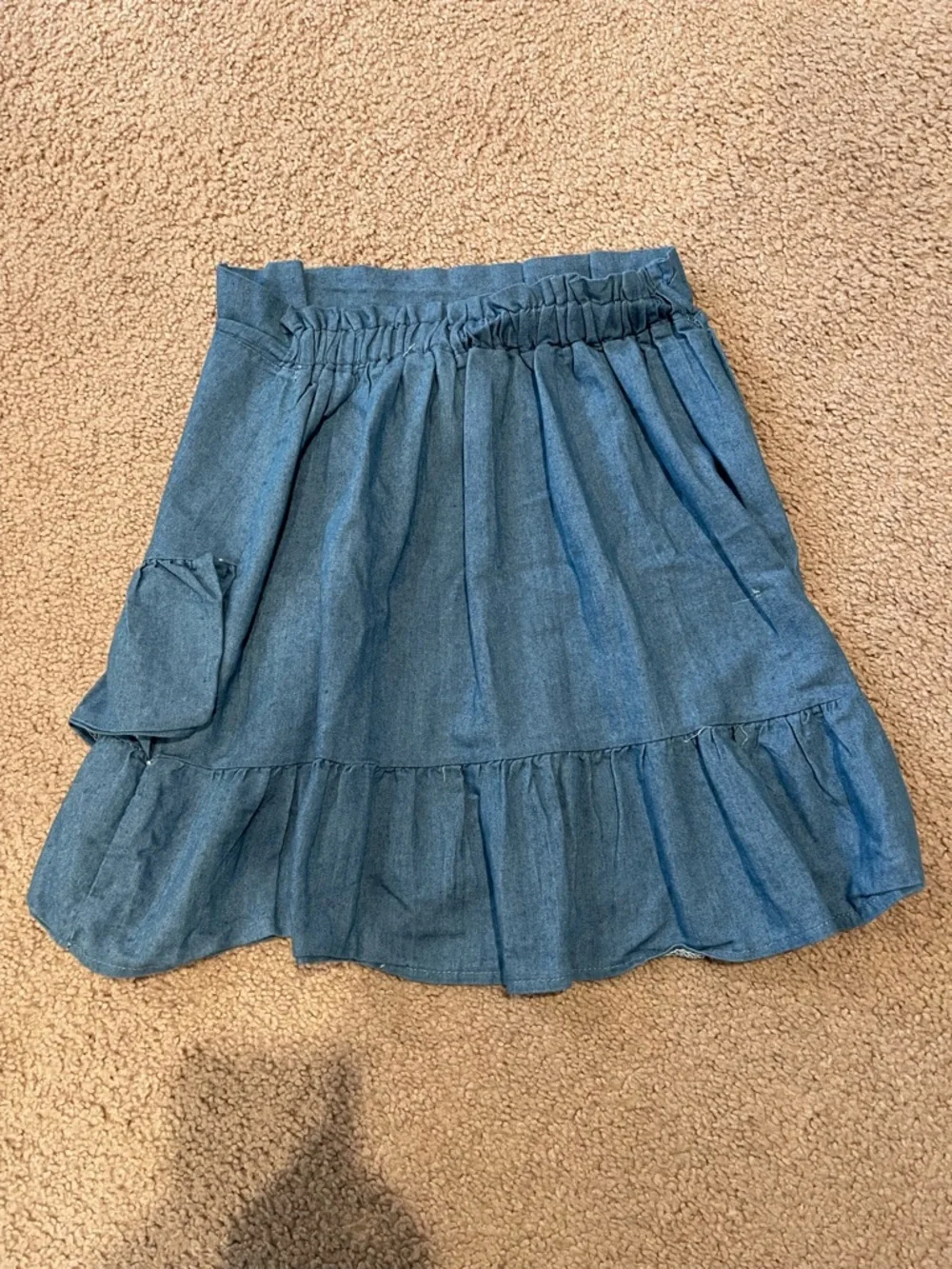 Y2K Boho Blue Ruffled Denim Asymmetrical Mini Skirt - Picture 5 of 6